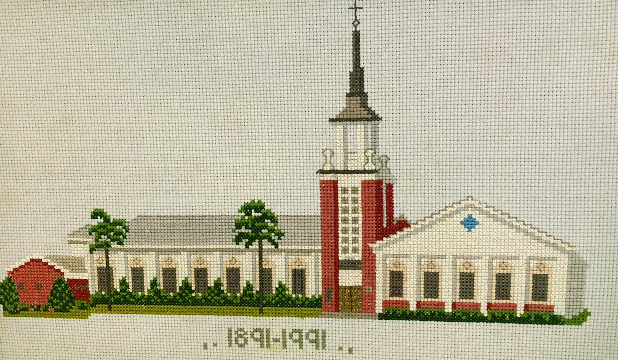 old church needlepoint copped