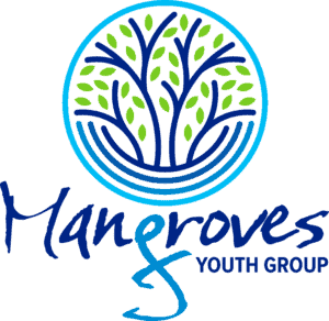 Mangroves Youth Group logo — tree with green leaves inside a blue circle, for First UMC of Sarasota's youth ministry