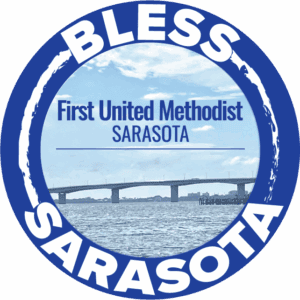 First United Methodist Church Sarasota logo with bridge and water background.