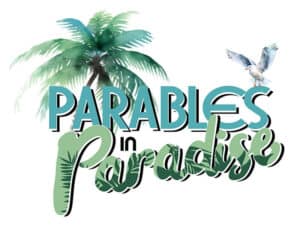 Parables in Paradise event at First United Methodist Church Sarasota with palm trees and a seagull.